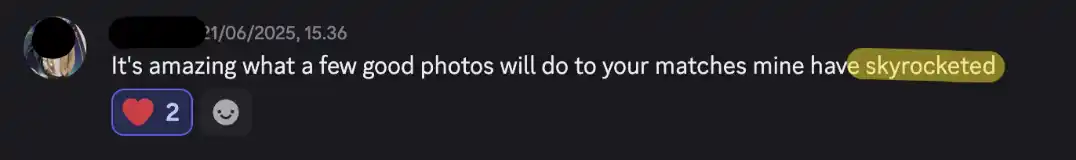 Screenshot of a testimonial saying: my matches have skyrocketed