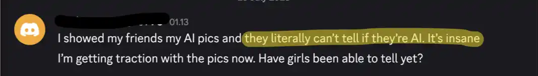 Screenshot of a testimonial saying: I showed my friends and they literally can't tell if they're AI