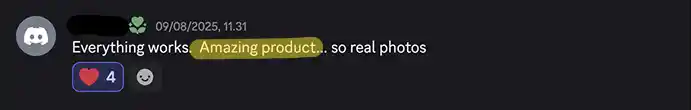 Screenshot of a testimonial saying: Everything works. Amazing product.