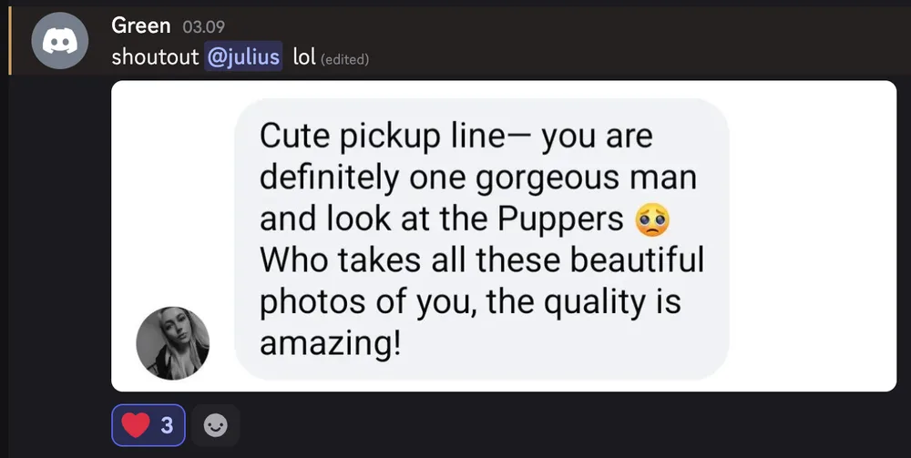 Match message complimenting the quality of UnrealPhotos AI profile pictures